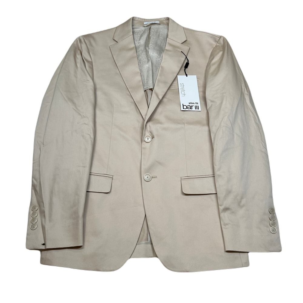 Bar III Slim Fit Cotton Sport Coat Mens 38R 38 Tan‎ Stretch Suit Jacket $360